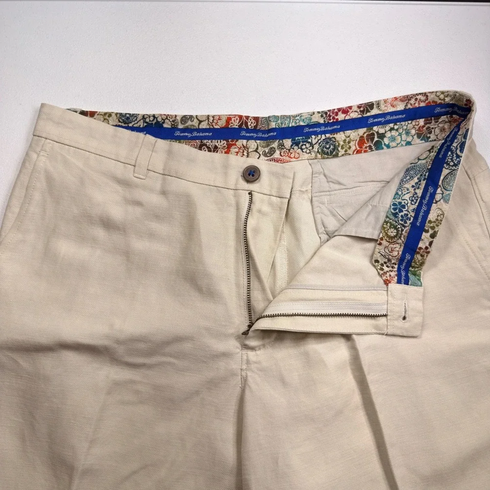 Tommy Bahama Linen Tencel Blend Flat Front Summer Resort Shorts Beige Mens 34